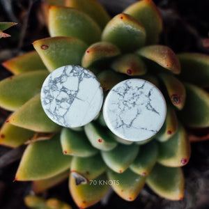Natural White Howlite Plugs, Double Flared Pair, Organic Plugs - 70 Knots