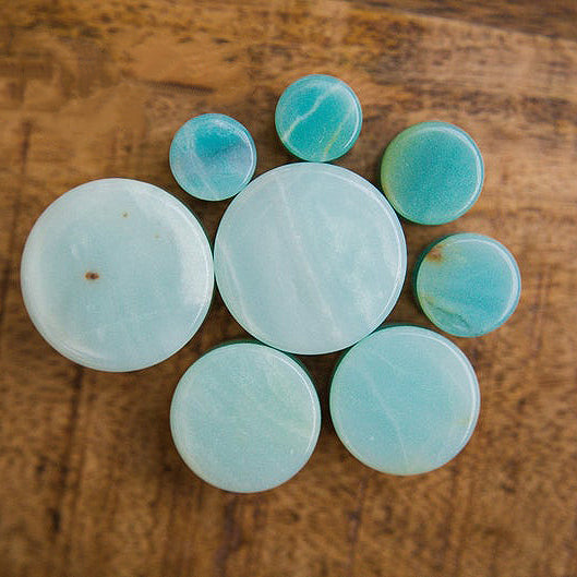 Amazonite Double Flared Plugs, Pair - 70 Knots
