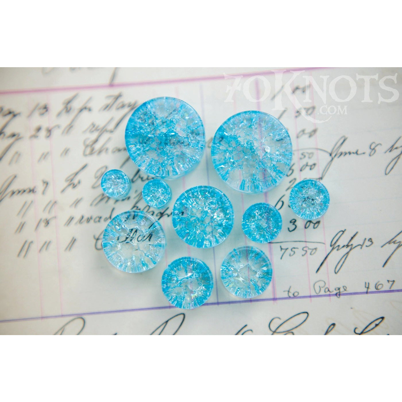 Blue Cracked Glass Double Flared Plugs, Pair - 70 Knots