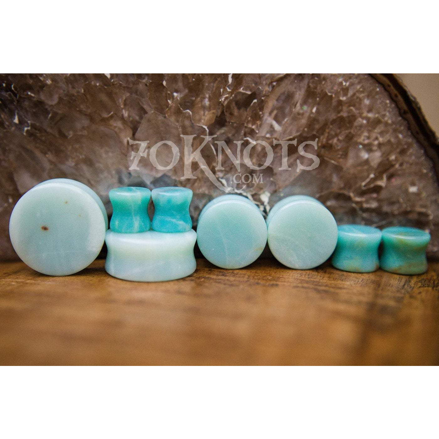 Amazonite Double Flared Plugs, Pair - 70 Knots
