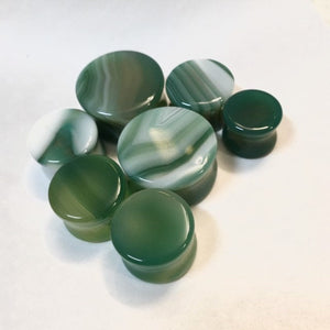 Green Striped Agate Double Flared Plugs, Pair - 70 Knots