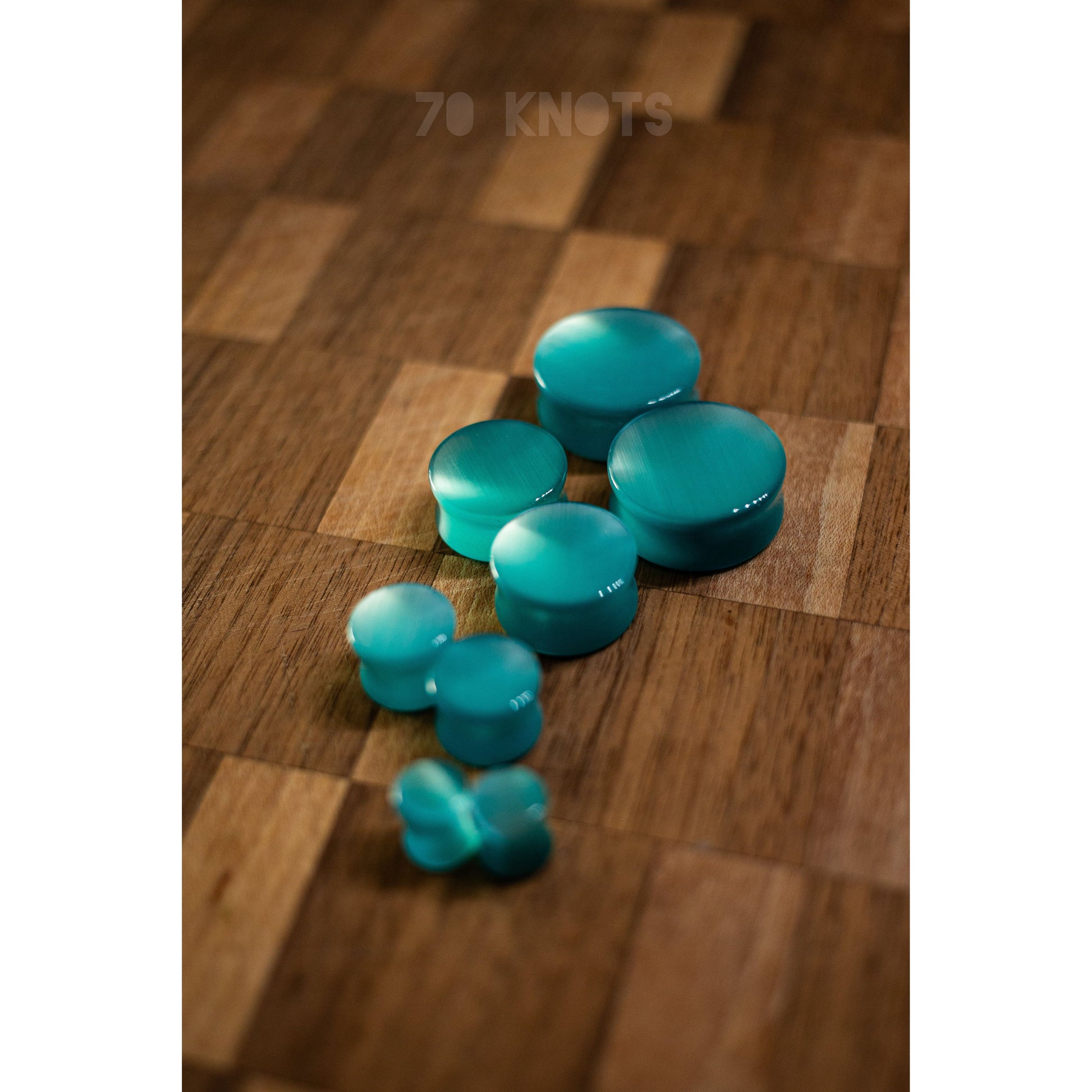 Tropez Blue Cat Eye Plugs, Double Flared Pair - 70 Knots