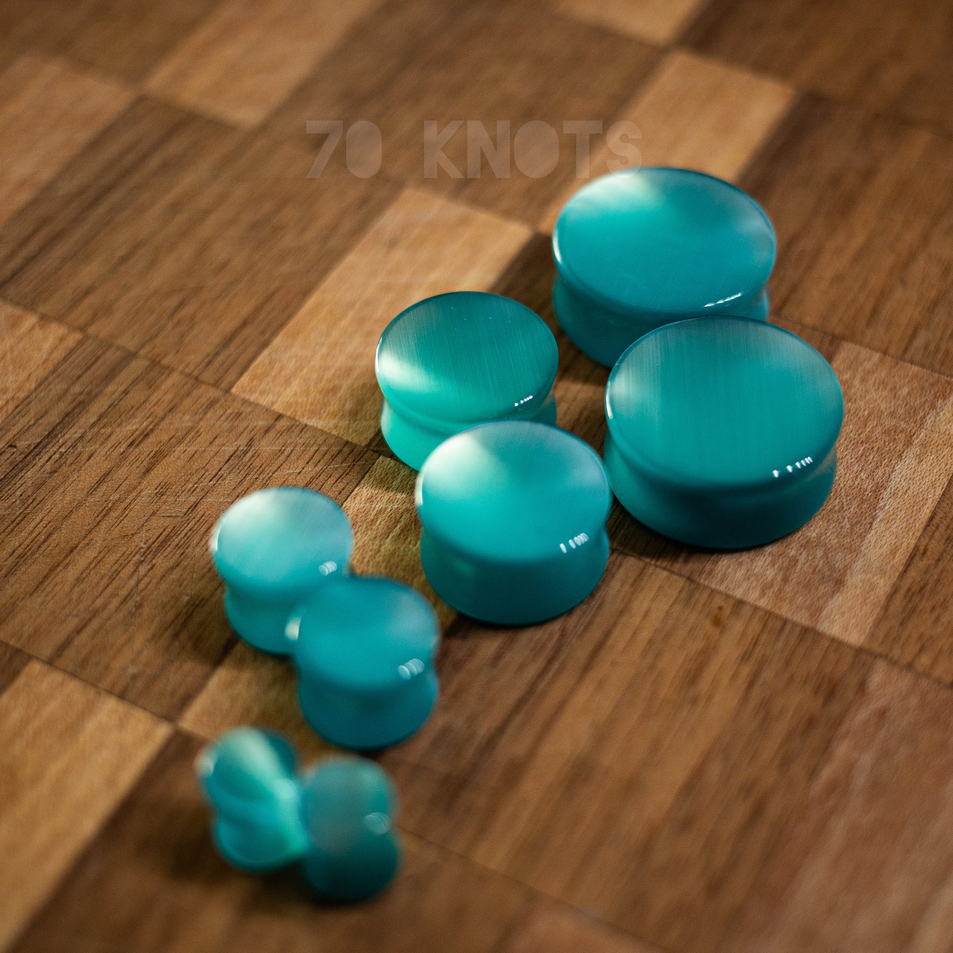 Tropez Blue Cat Eye Plugs, Double Flared Pair - 70 Knots