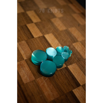 Tropez Blue Cat Eye Plugs, Double Flared Pair - 70 Knots