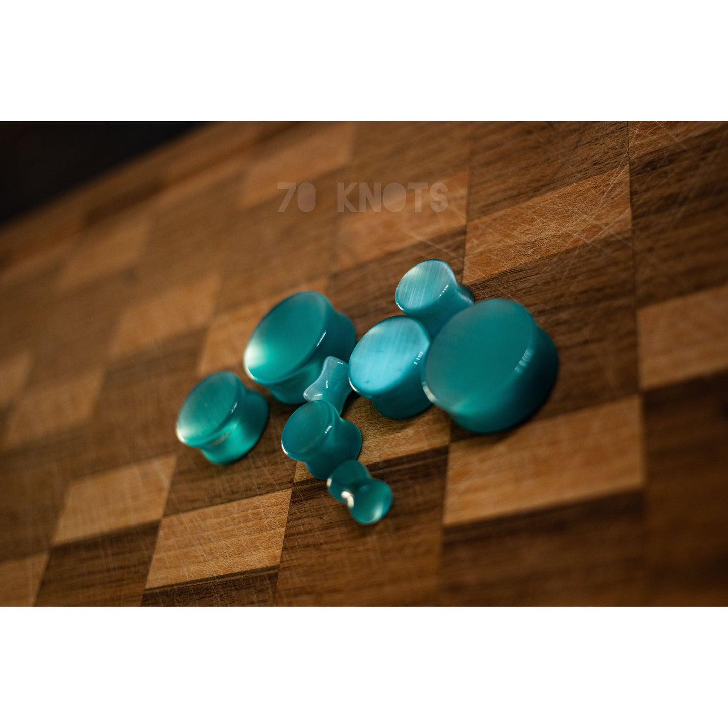 Tropez Blue Cat Eye Plugs, Double Flared Pair - 70 Knots