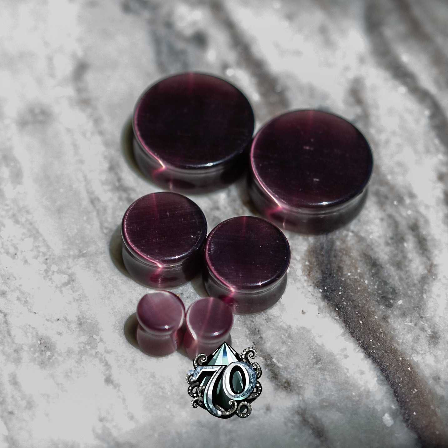 Lilac Purple Cat Eye Plugs, Double Flared Pair Glass Plugs for Stretched Ears 70 Knot