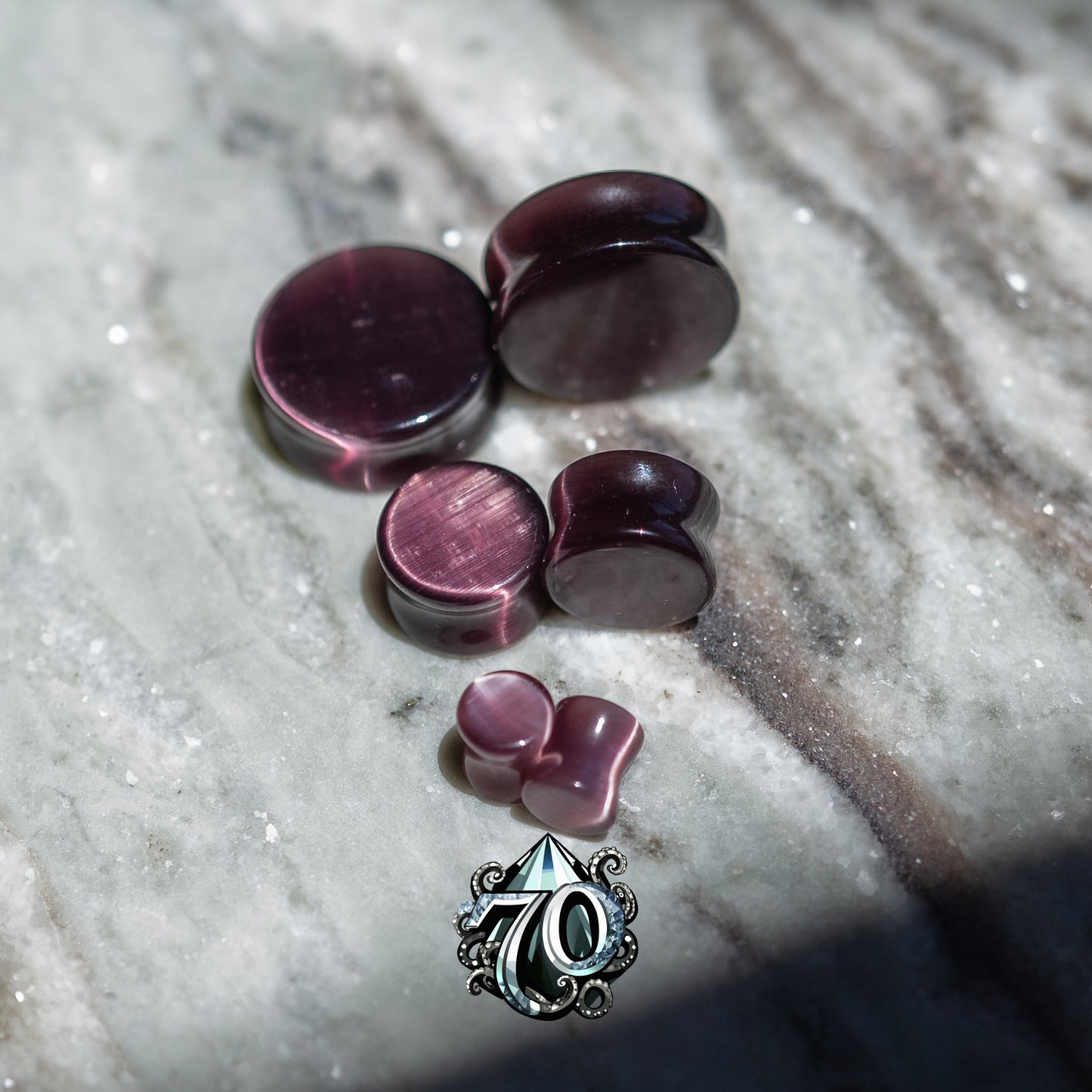 Lilac Purple Cat Eye Plugs, Double Flared Pair Glass Plugs for Stretched Ears 70 Knot