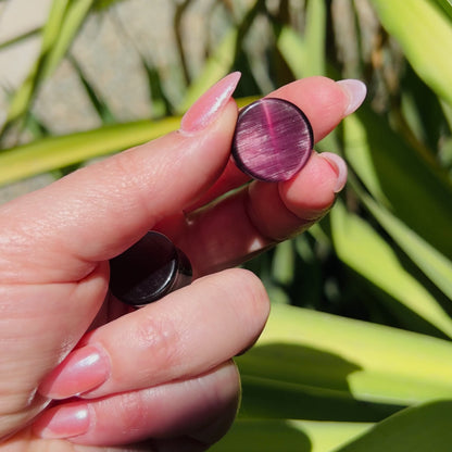 Lilac Purple Cat Eye Plugs, Double Flared Pair Glass Plugs for Stretched Ears 70 Knot