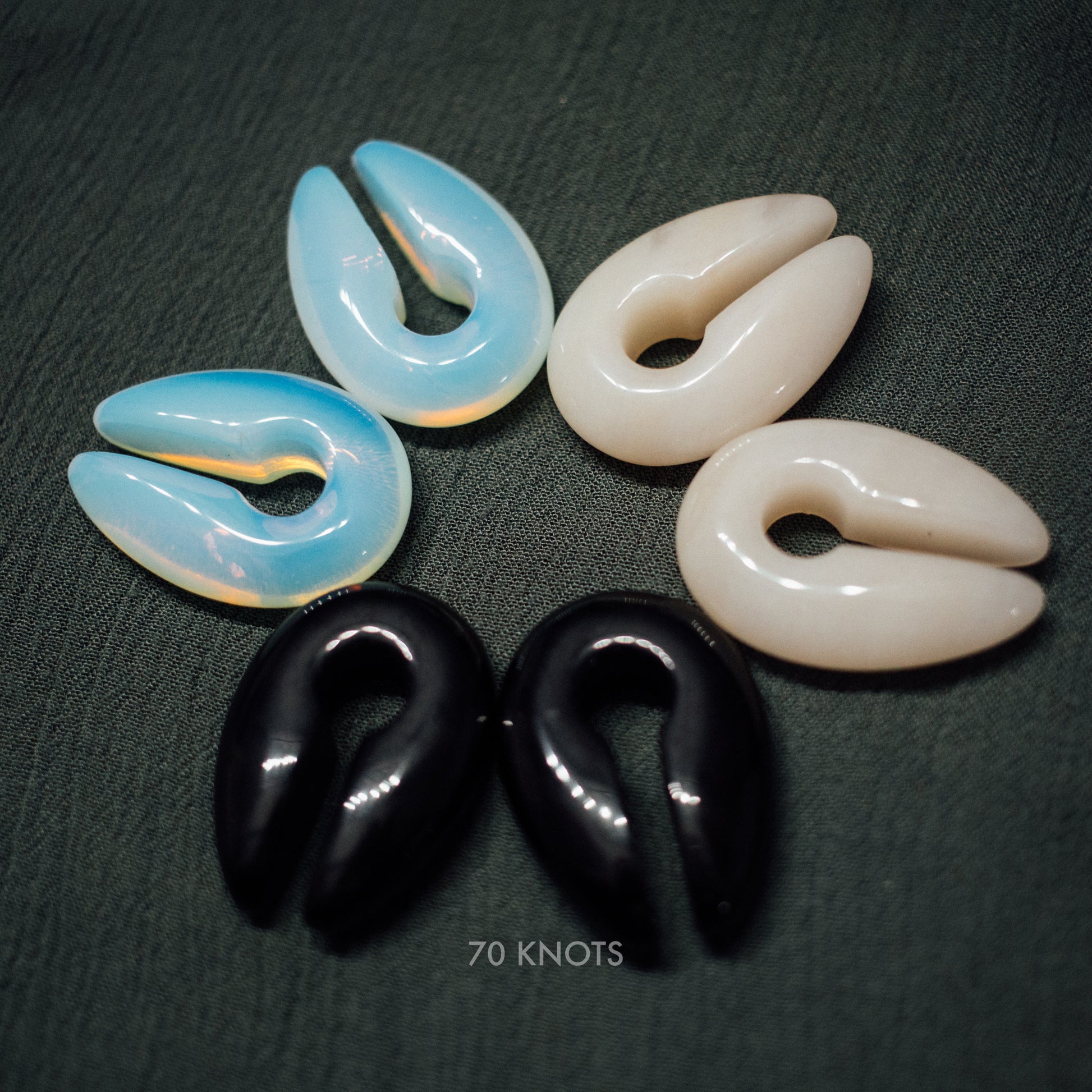 70 Knots Hangers - Black Obsidian Stone, White Jade Stone or Opalite Glass Ear Weights - One Size - 70 Knots