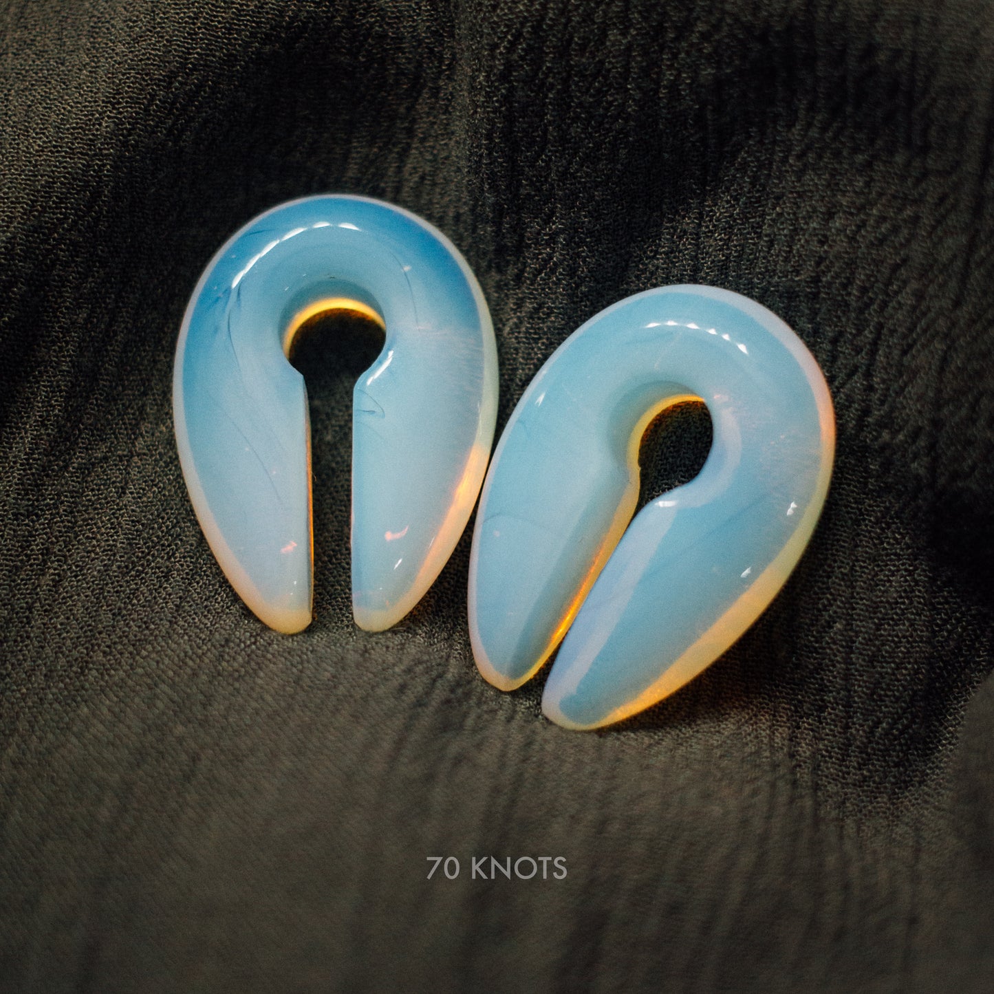 70 Knots Hangers - Black Obsidian Stone, White Jade Stone or Opalite Glass Ear Weights - One Size - 70 Knots