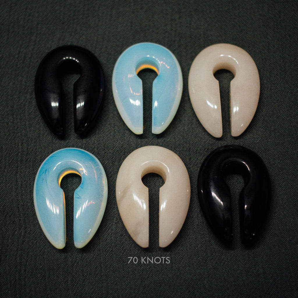 70 Knots Hangers - Black Obsidian Stone, White Jade Stone or Opalite Glass Ear Weights - One Size