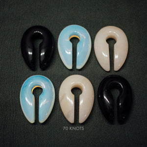70 Knots Hangers - Black Obsidian Stone, White Jade Stone or Opalite Glass Ear Weights - One Size - 70 Knots