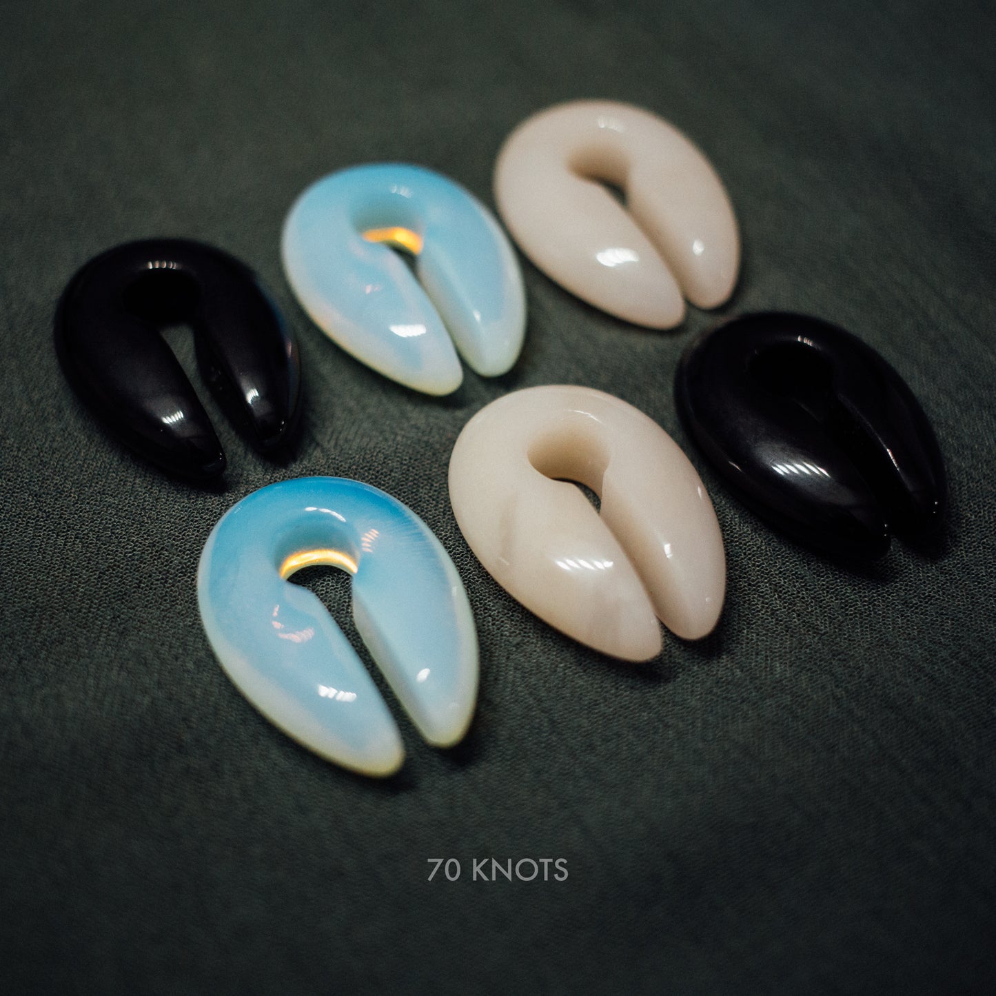 70 Knots Hangers - Black Obsidian Stone, White Jade Stone or Opalite Glass Ear Weights - One Size - 70 Knots