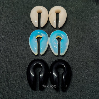 70 Knots Hangers - Black Obsidian Stone, White Jade Stone or Opalite Glass Ear Weights - One Size - 70 Knots