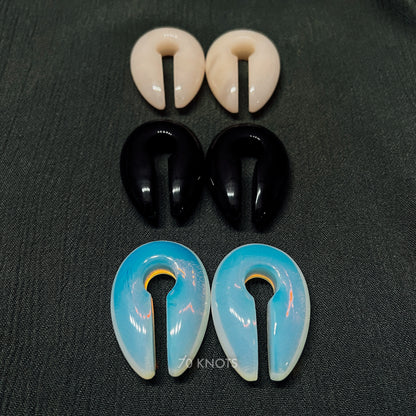 70 Knots Hangers - Black Obsidian Stone, White Jade Stone or Opalite Glass Ear Weights - One Size - 70 Knots