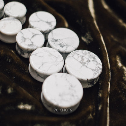Natural White Howlite Plugs, Double Flared Pair, Organic Plugs - 70 Knots