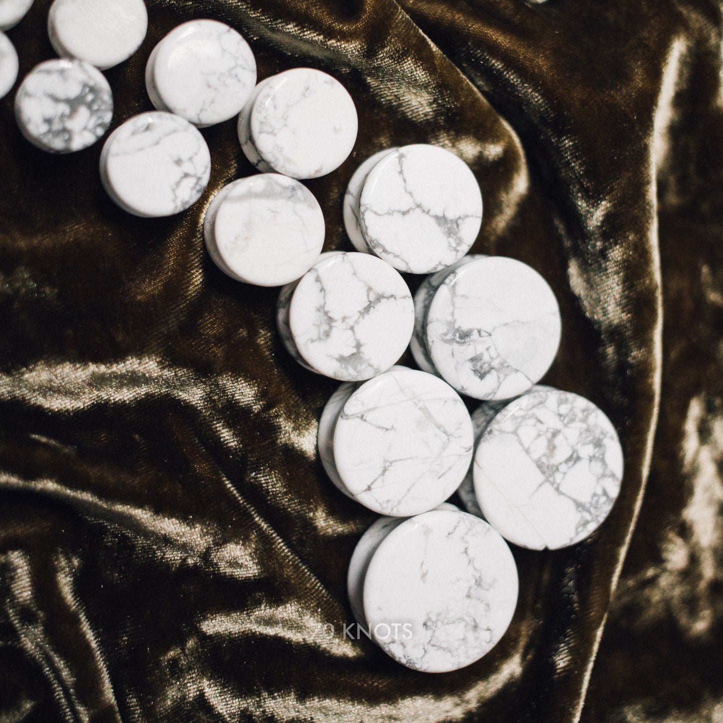 Natural White Howlite Plugs, Double Flared Pair, Organic Plugs - 70 Knots