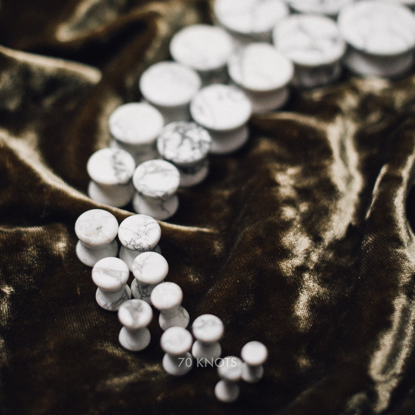 Natural White Howlite Plugs, Double Flared Pair, Organic Plugs - 70 Knots
