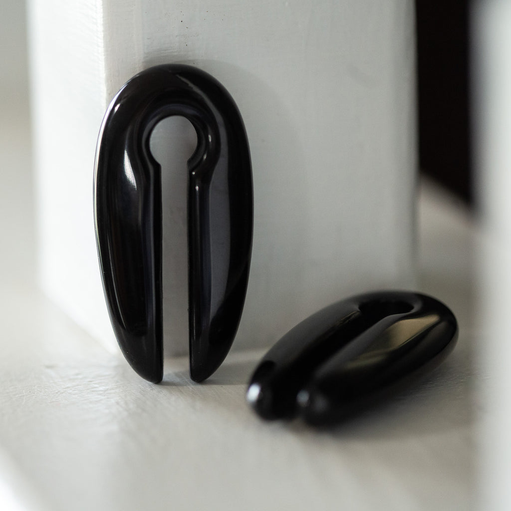 Carved Black Obsidian Ear Weights, Pair - 70 Knots