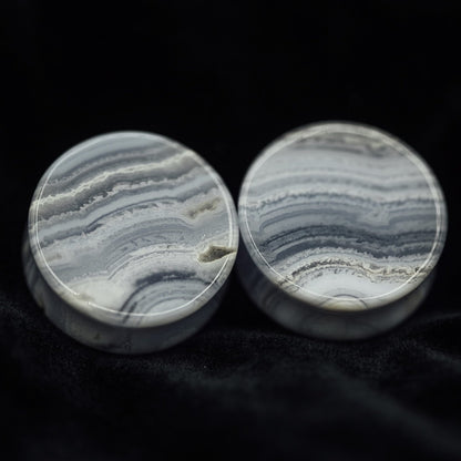 Limited Edition Blue Lace Agate Double Flared Plugs, Pair - 70 Knots