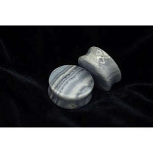 Limited Edition Blue Lace Agate Double Flared Plugs, Pair - 70 Knots