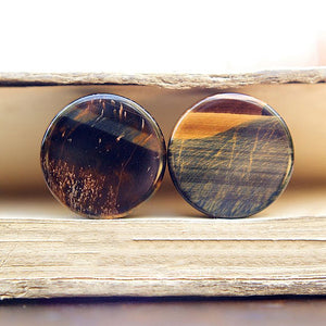 Blue Tigers Eye Double Flared Plugs, Pair - 70 Knots