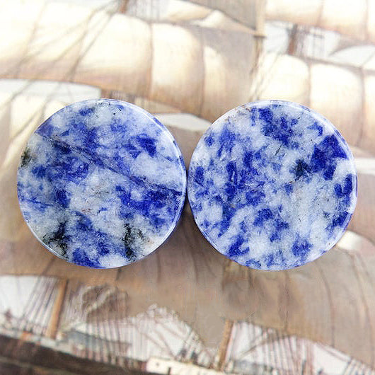 Brazilian Sodalite Double Flared Plugs, Pair - 70 Knots