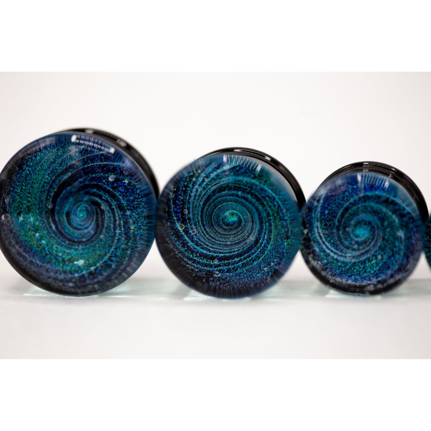 Dichroic Glass Double Flared Galaxy Plugs, Pair of Teal/Blue - 70 Knots