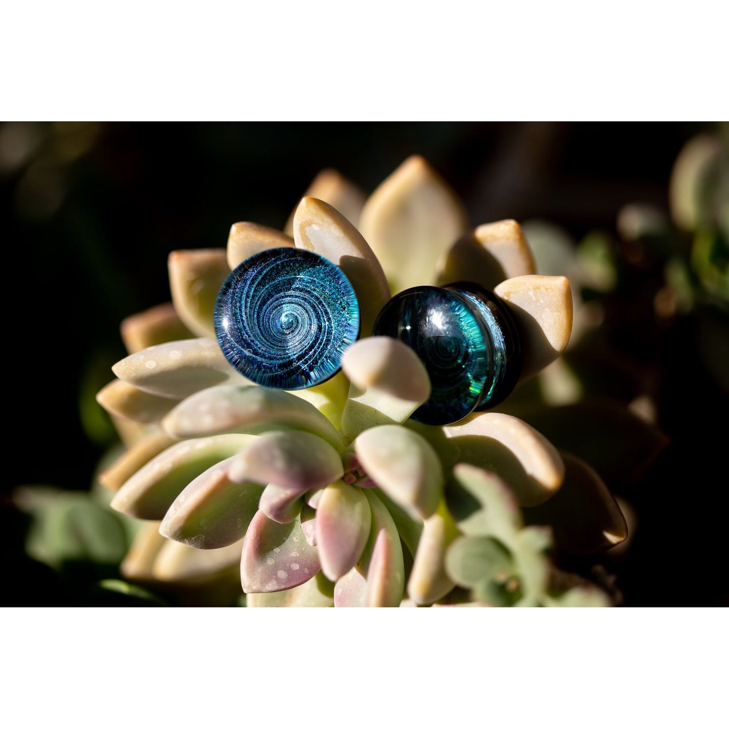 Dichroic Glass Double Flared Galaxy Plugs, Pair of Teal/Blue - 70 Knots