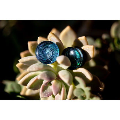 Dichroic Glass Double Flared Galaxy Plugs, Pair of Teal/Blue - 70 Knots