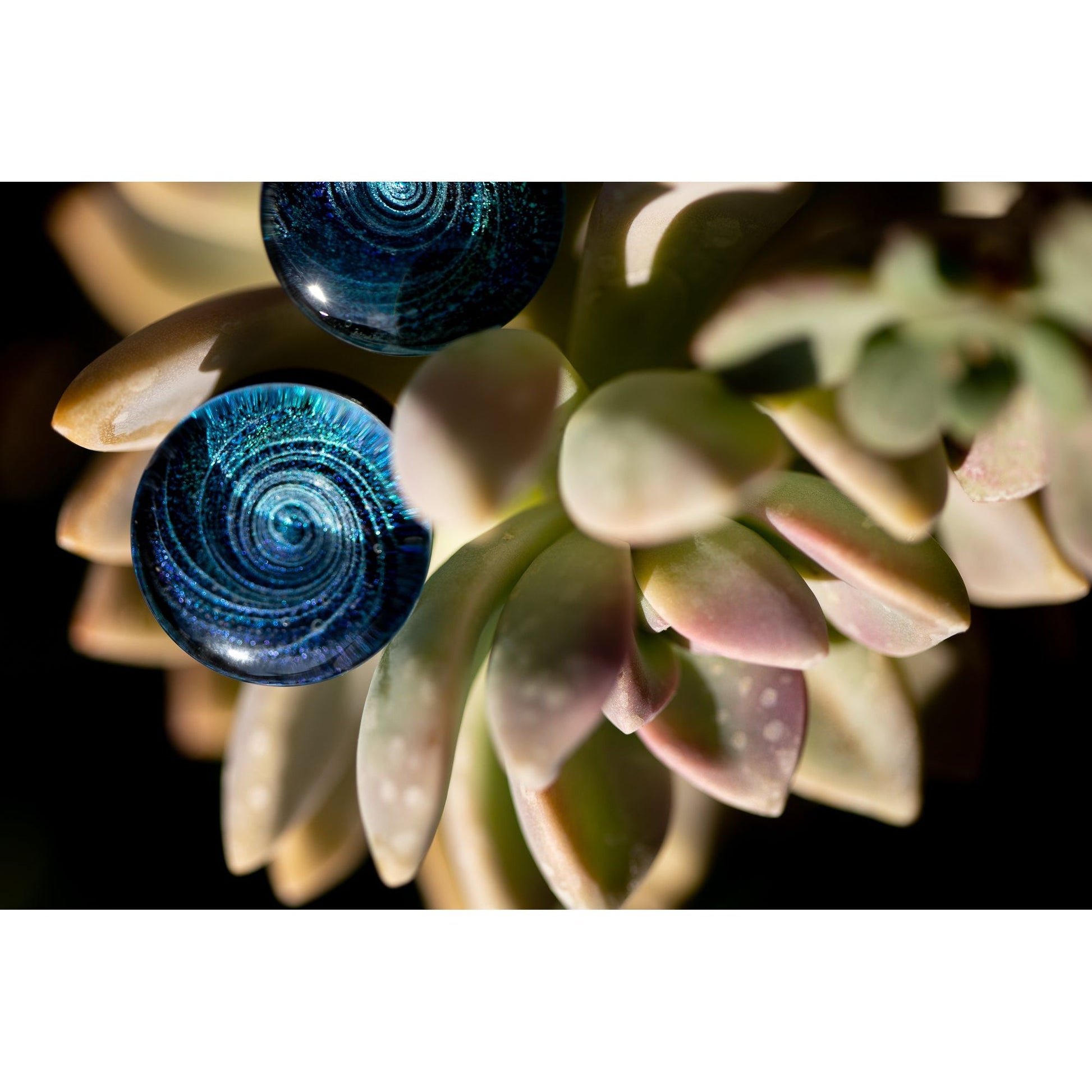 Dichroic Glass Double Flared Galaxy Plugs, Pair of Teal/Blue - 70 Knots