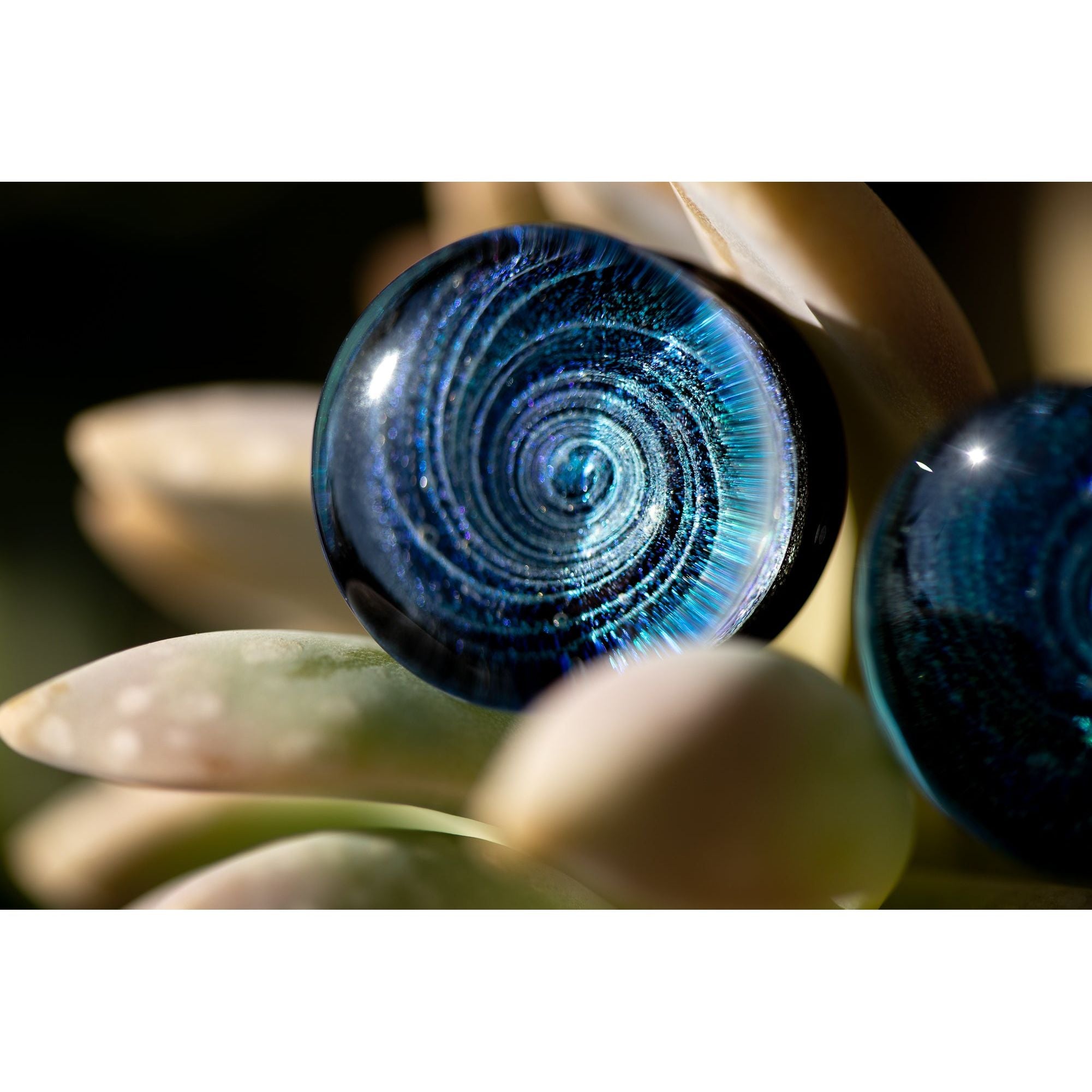 Dichroic Glass Double Flared Galaxy Plugs, Pair of Teal/Blue - 70 Knots