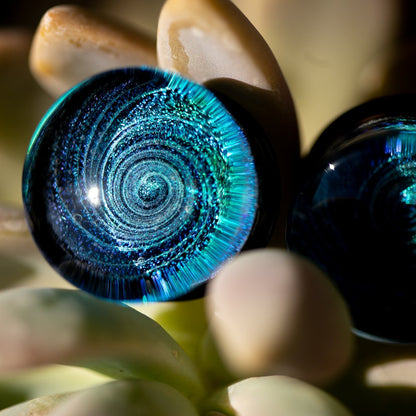 Dichroic Glass Double Flared Galaxy Plugs, Pair of Teal/Blue - 70 Knots