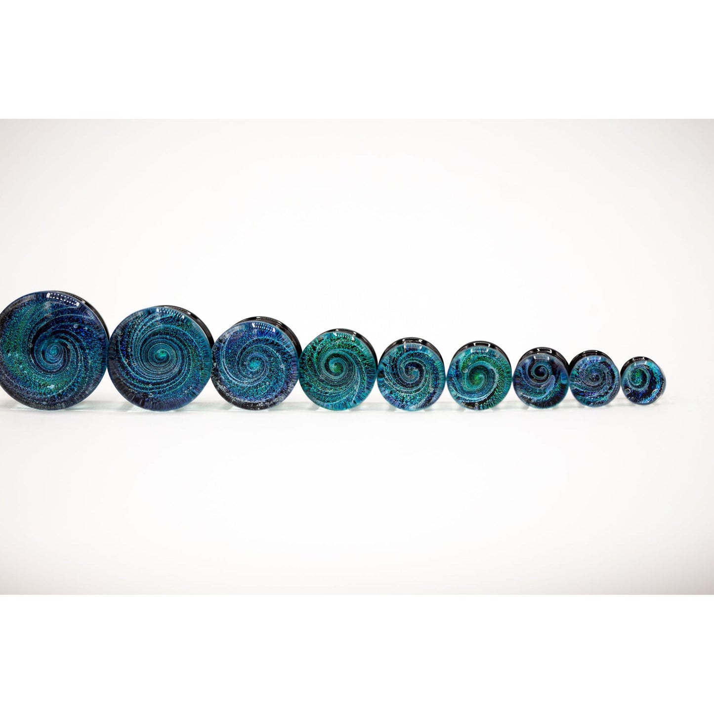 Dichroic Glass Double Flared Galaxy Plugs, Pair of Teal/Blue - 70 Knots