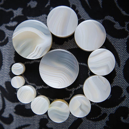 Gray Striped Agate Double Flared Plugs, Pair - 70 Knots