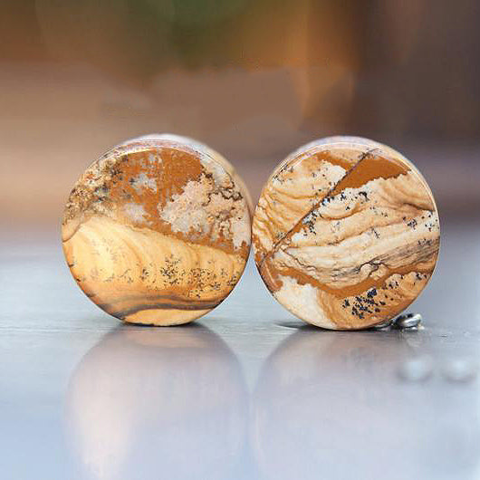 Picture Jasper Double Flared Plugs, Pair - 70 Knots