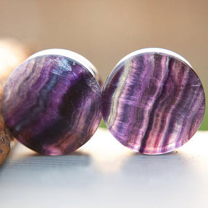 Rainbow Fluorite Double Flared Plugs, Pair - 70 Knots