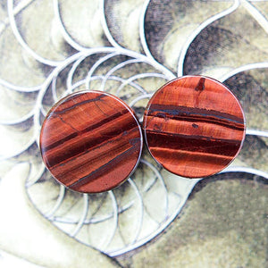 Red Tigers Eye Double Flared Plugs, Pair - 70 Knots