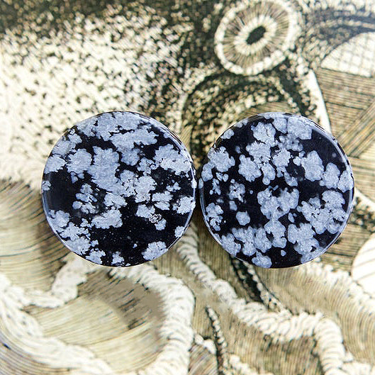 Snowflake Obsidian Double Flared Plugs, Pair - 70 Knots
