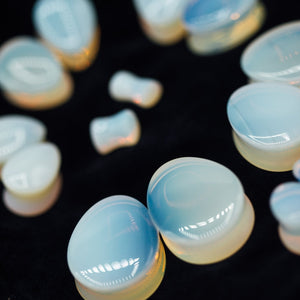 Teardrop Opalite Double Flared Plugs, Pair - 70 Knots