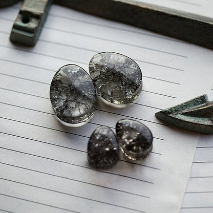 Teardrop Black Cracked Glass Double Flared Plugs, Pair - 70 Knots