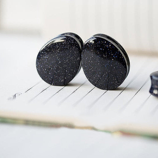 Teardrop Blue Goldstone Galaxy Double Flared Plugs, Pair - 70 Knots