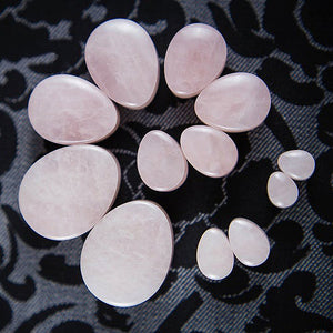 Teardrop Rose Quartz Plugs, Double Flared Organic - 70 Knots