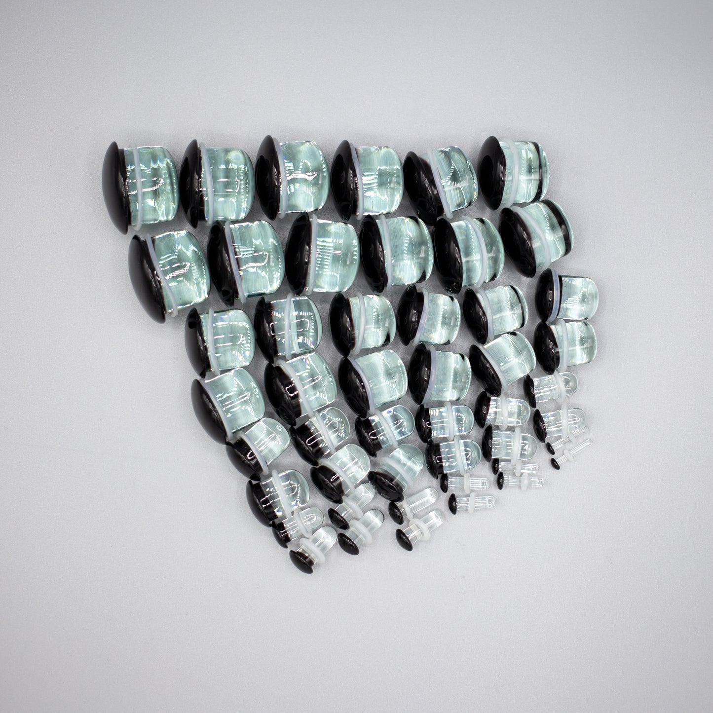 Glass Single Flared Plug Pair, Black:  2mm to 25mm for Dead Stretching or Daily Wear - 70 Knots