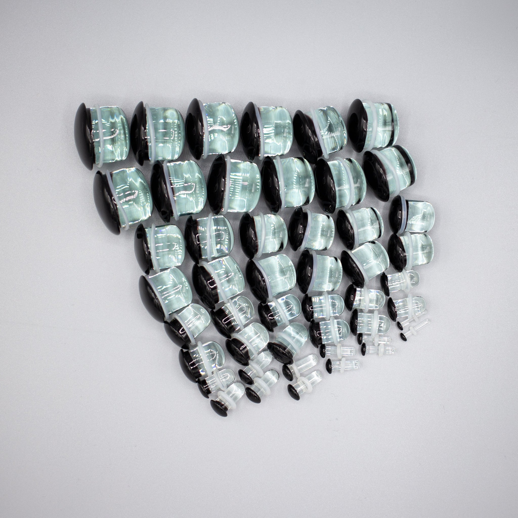 Glass Single Flared Plug Pair, Black:  2mm to 25mm for Dead Stretching or Daily Wear - 70 Knots