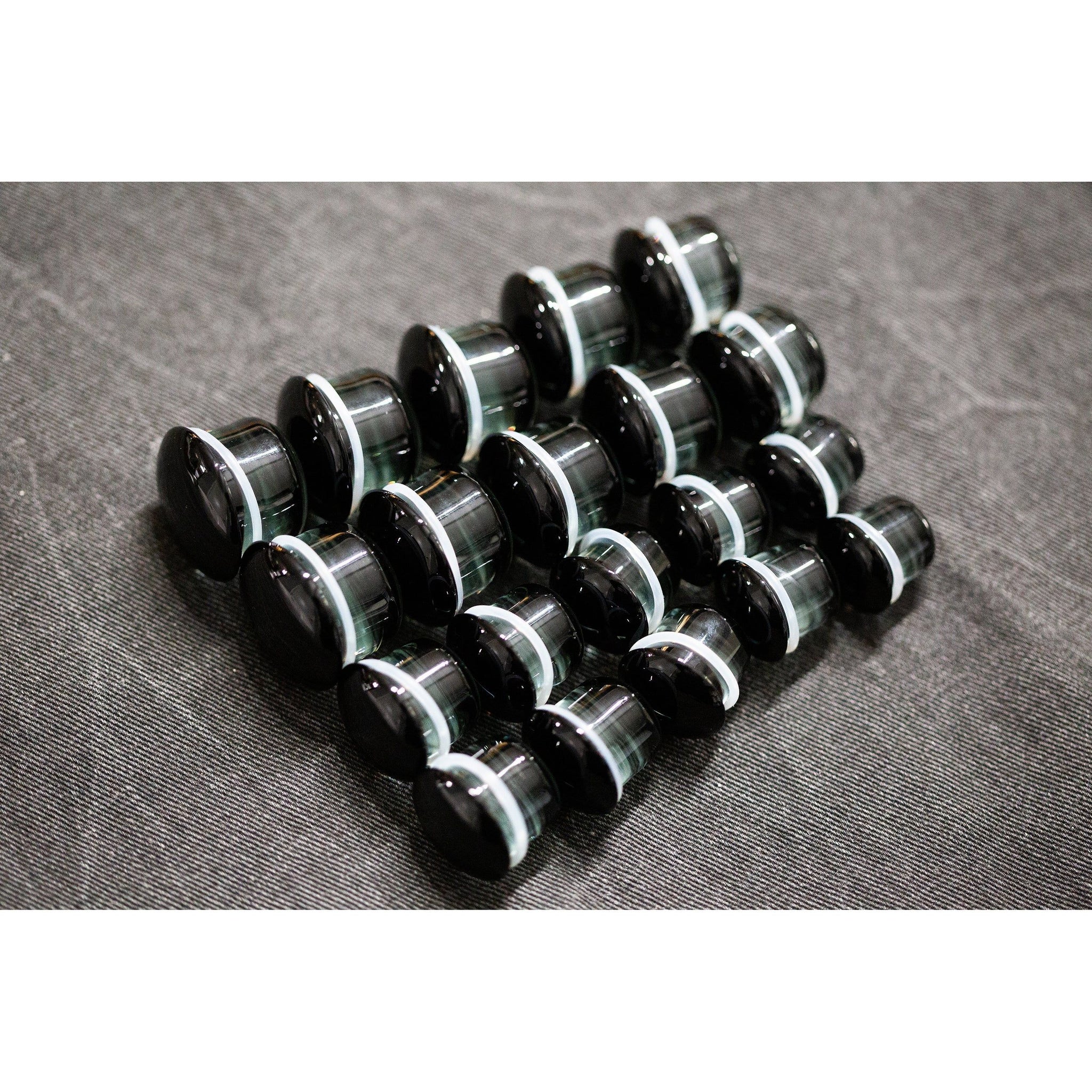Glass Single Flared Plug Pair, Black:  2mm to 25mm for Dead Stretching or Daily Wear - 70 Knots