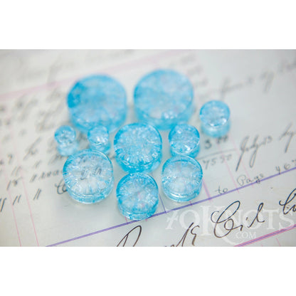 Blue Cracked Glass Double Flared Plugs, Pair - 70 Knots