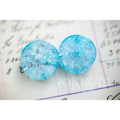 Blue Cracked Glass Double Flared Plugs, Pair - 70 Knots