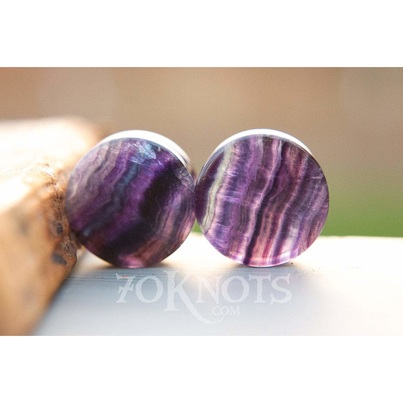 Rainbow Fluorite Double Flared Plugs, Pair - 70 Knots