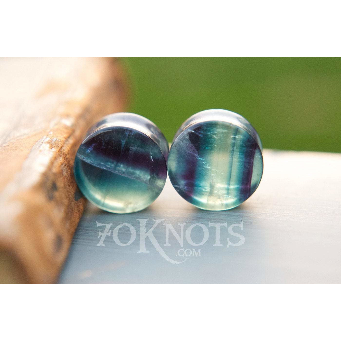 Rainbow Fluorite Double Flared Plugs, Pair - 70 Knots